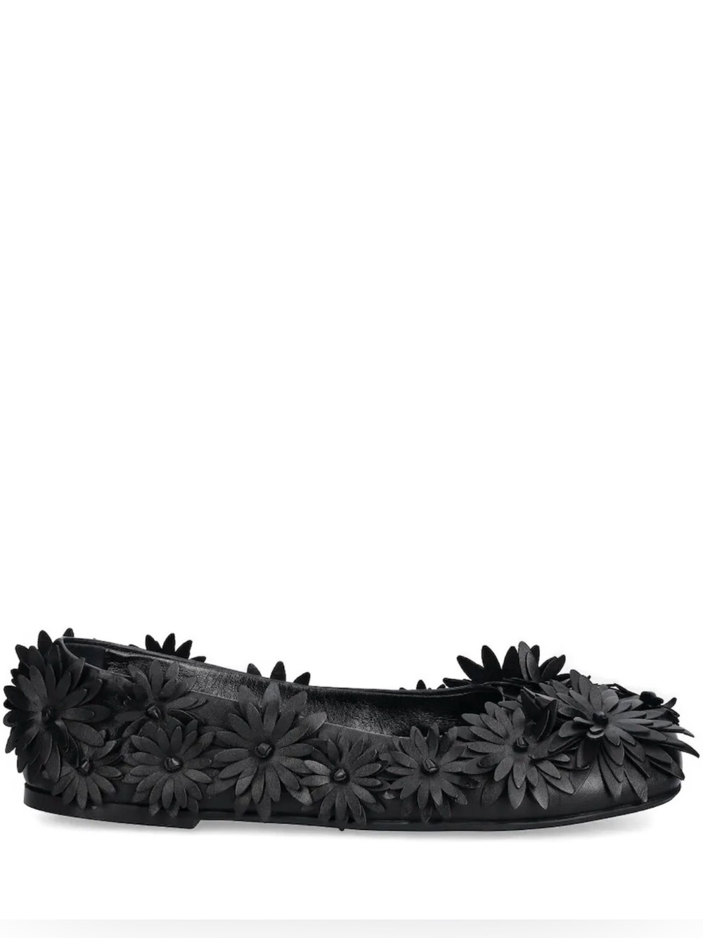 Agl Black Floral Appliqu Leather Ballet Flats